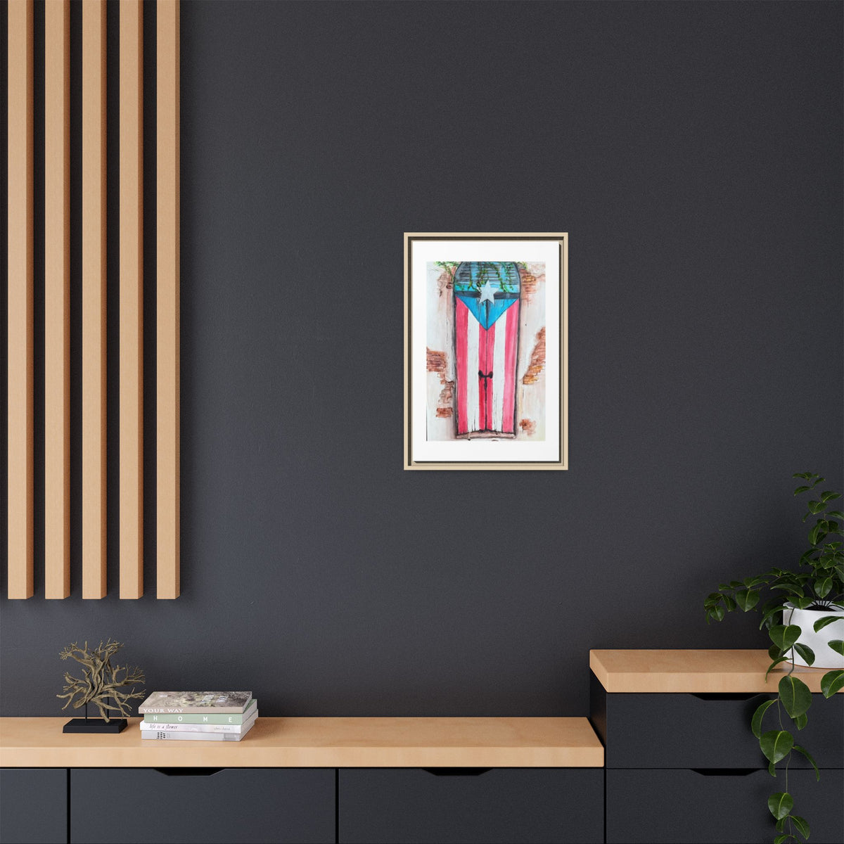 Puerto Rico Flag Door Matte Canvas Print — Framed Wall Art