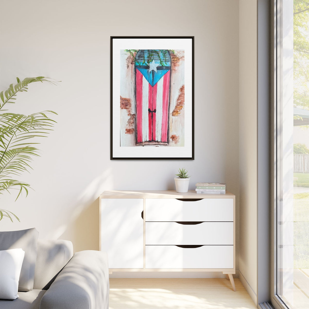 Puerto Rico Flag Door Matte Canvas Print — Framed Wall Art