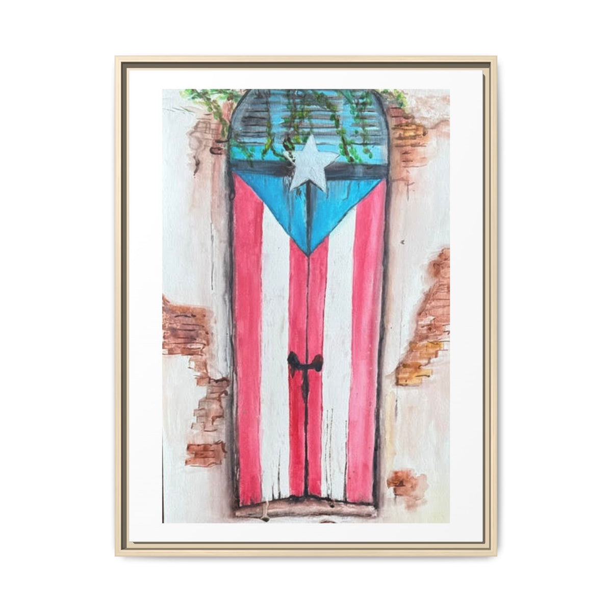 Puerto Rico Flag Door Matte Canvas Print — Framed Wall Art