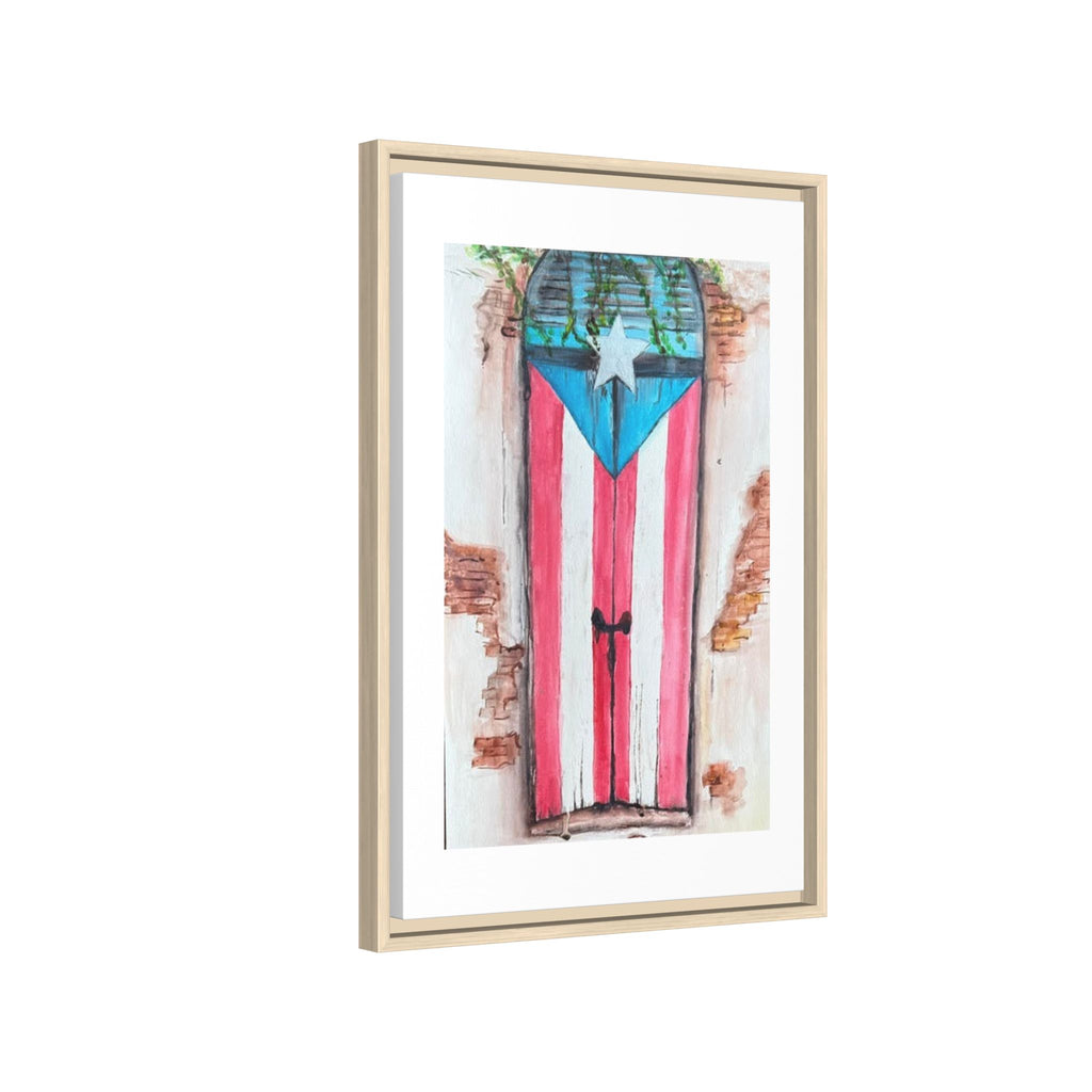 Puerto Rico Flag Door Matte Canvas Print — Framed Wall Art
