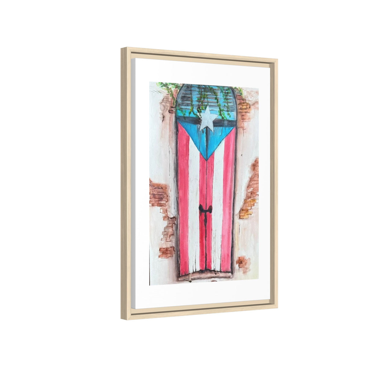 Puerto Rico Flag Door Matte Canvas Print — Framed Wall Art