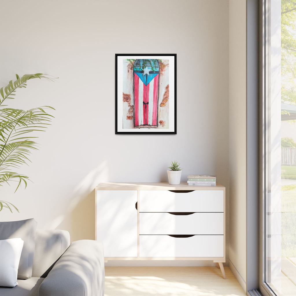 Puerto Rico Flag Door Matte Canvas Print — Framed Wall Art