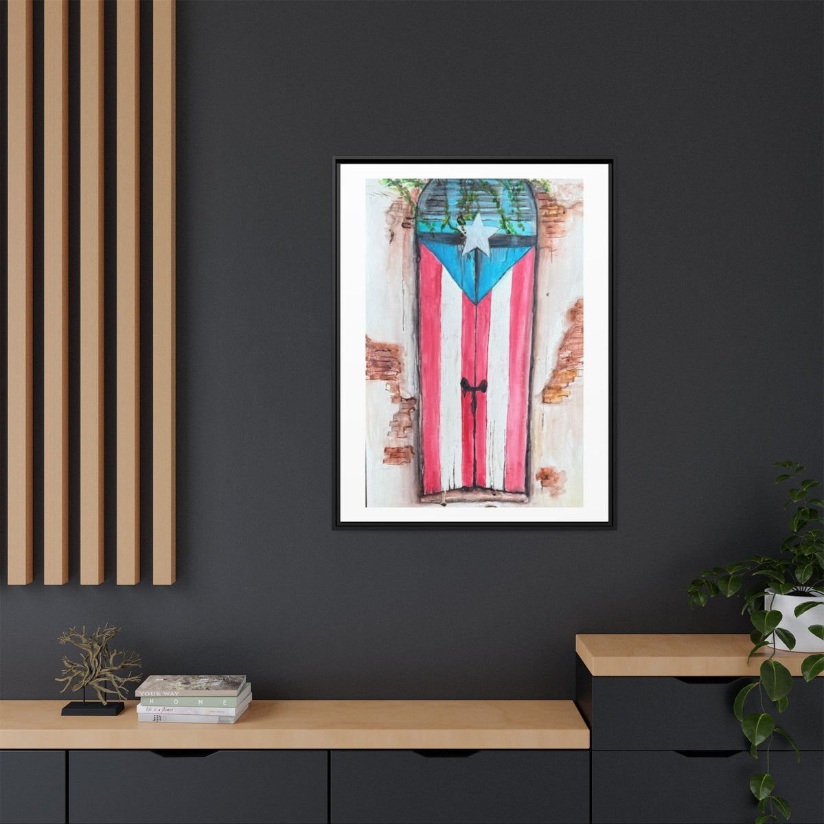 Puerto Rico Flag Door Matte Canvas Print — Framed Wall Art