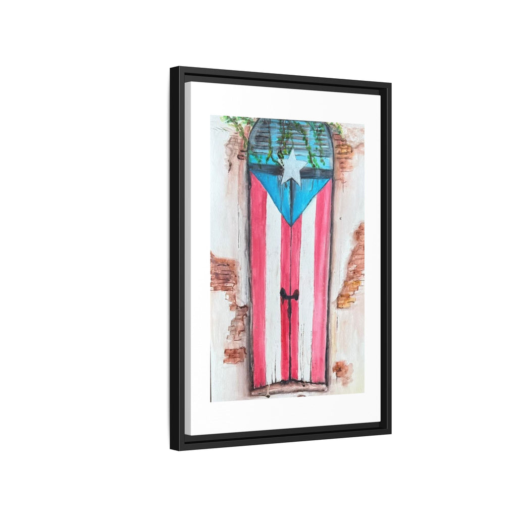 Puerto Rico Flag Door Matte Canvas Print — Framed Wall Art