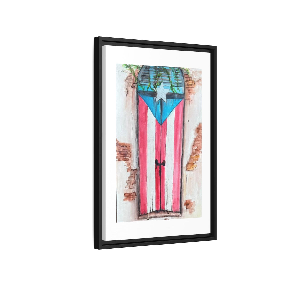 Puerto Rico Flag Door Matte Canvas Print — Framed Wall Art