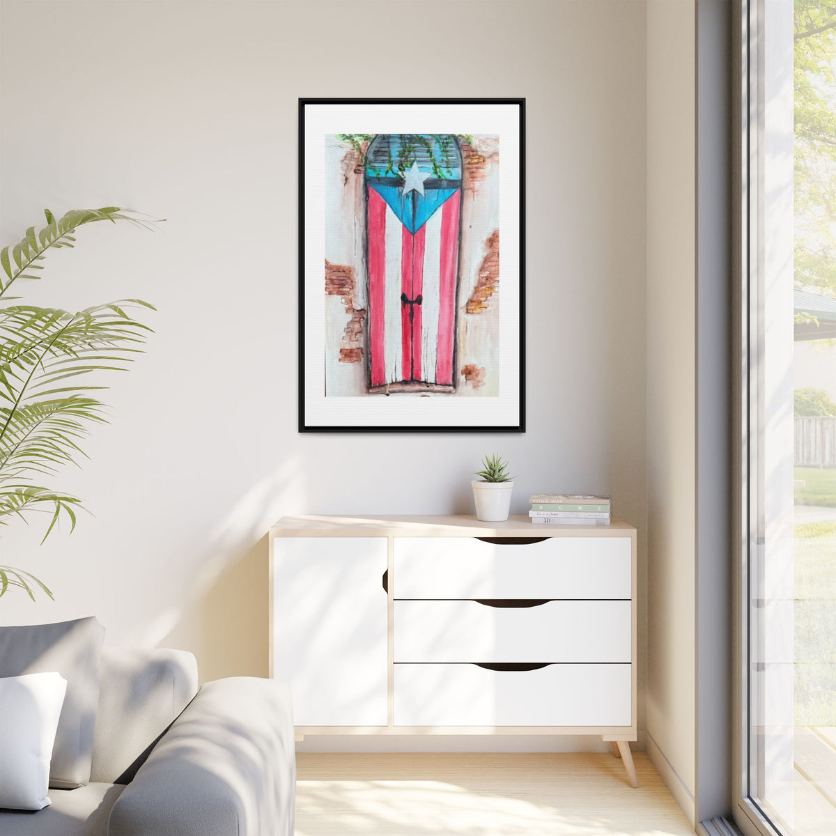 Puerto Rico Flag Door Matte Canvas Print — Framed Wall Art