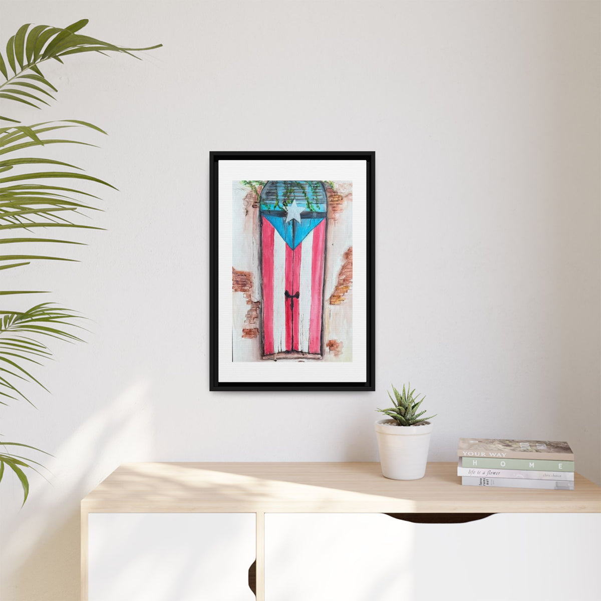 Puerto Rico Flag Door Matte Canvas Print — Framed Wall Art
