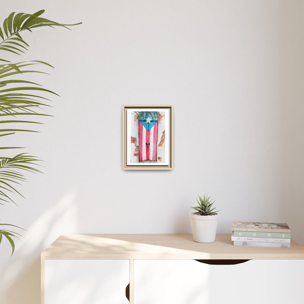 Puerto Rico Flag Door Matte Canvas Print — Framed Wall Art