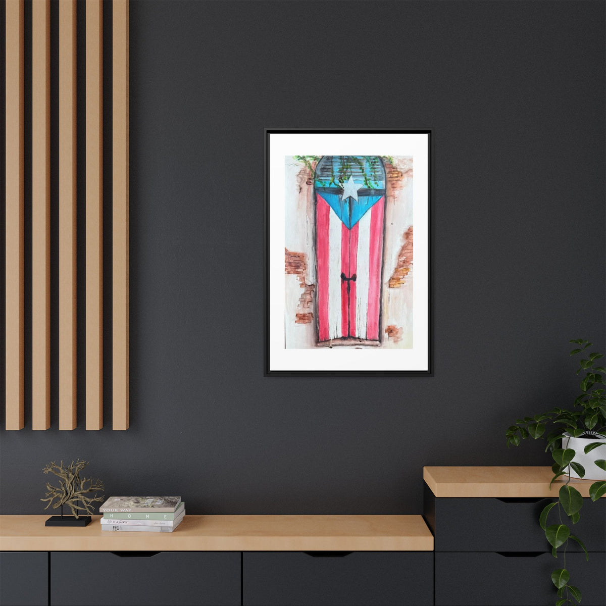 Puerto Rico Flag Door Matte Canvas Print — Framed Wall Art