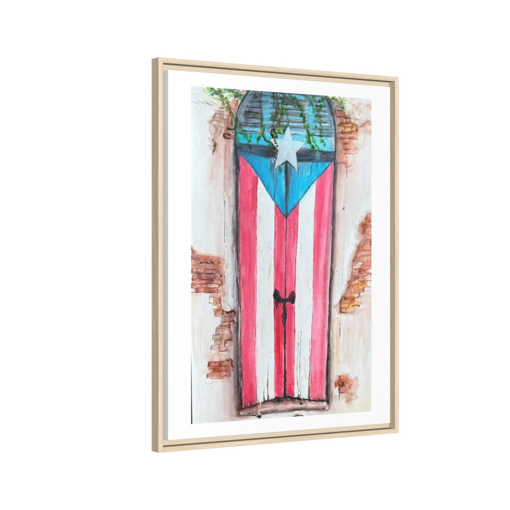Puerto Rico Flag Door Matte Canvas Print — Framed Wall Art