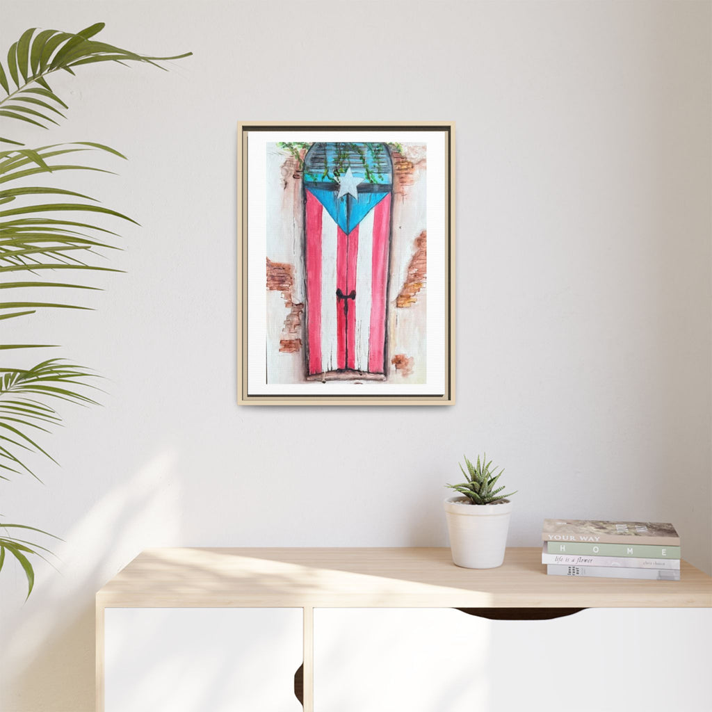 Puerto Rico Flag Door Matte Canvas Print — Framed Wall Art