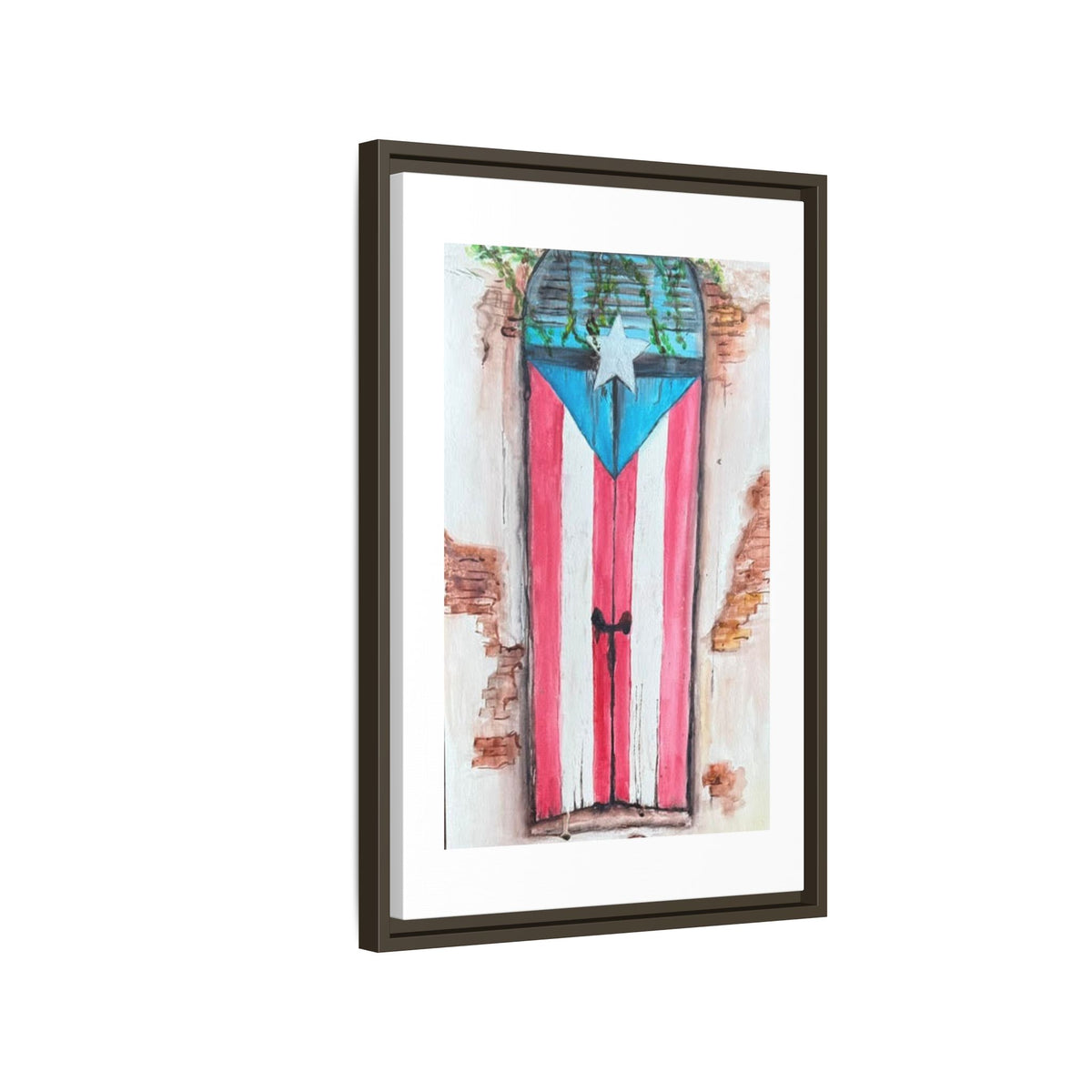 Puerto Rico Flag Door Matte Canvas Print — Framed Wall Art