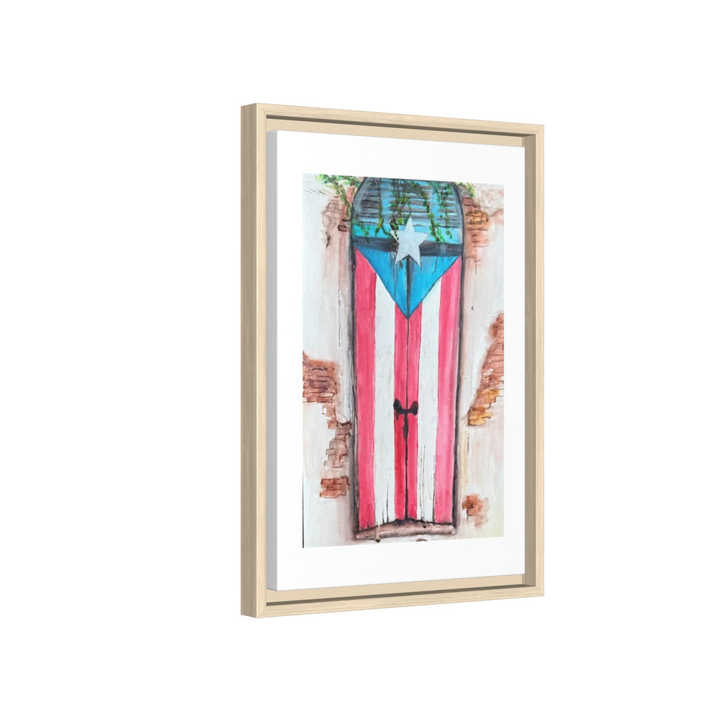 Puerto Rico Flag Door Matte Canvas Print — Framed Wall Art