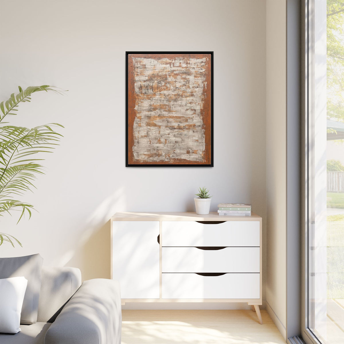 Framed Rust & Cream Modern Texture Canvas Abstract Wall Art