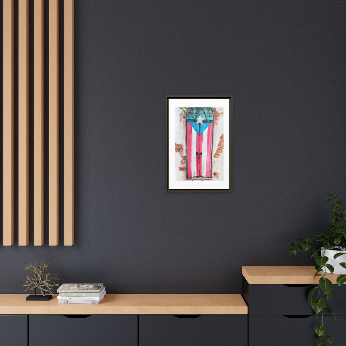 Puerto Rico Flag Door Matte Canvas Print — Framed Wall Art