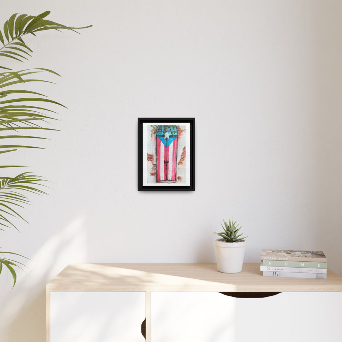Puerto Rico Flag Door Matte Canvas Print — Framed Wall Art