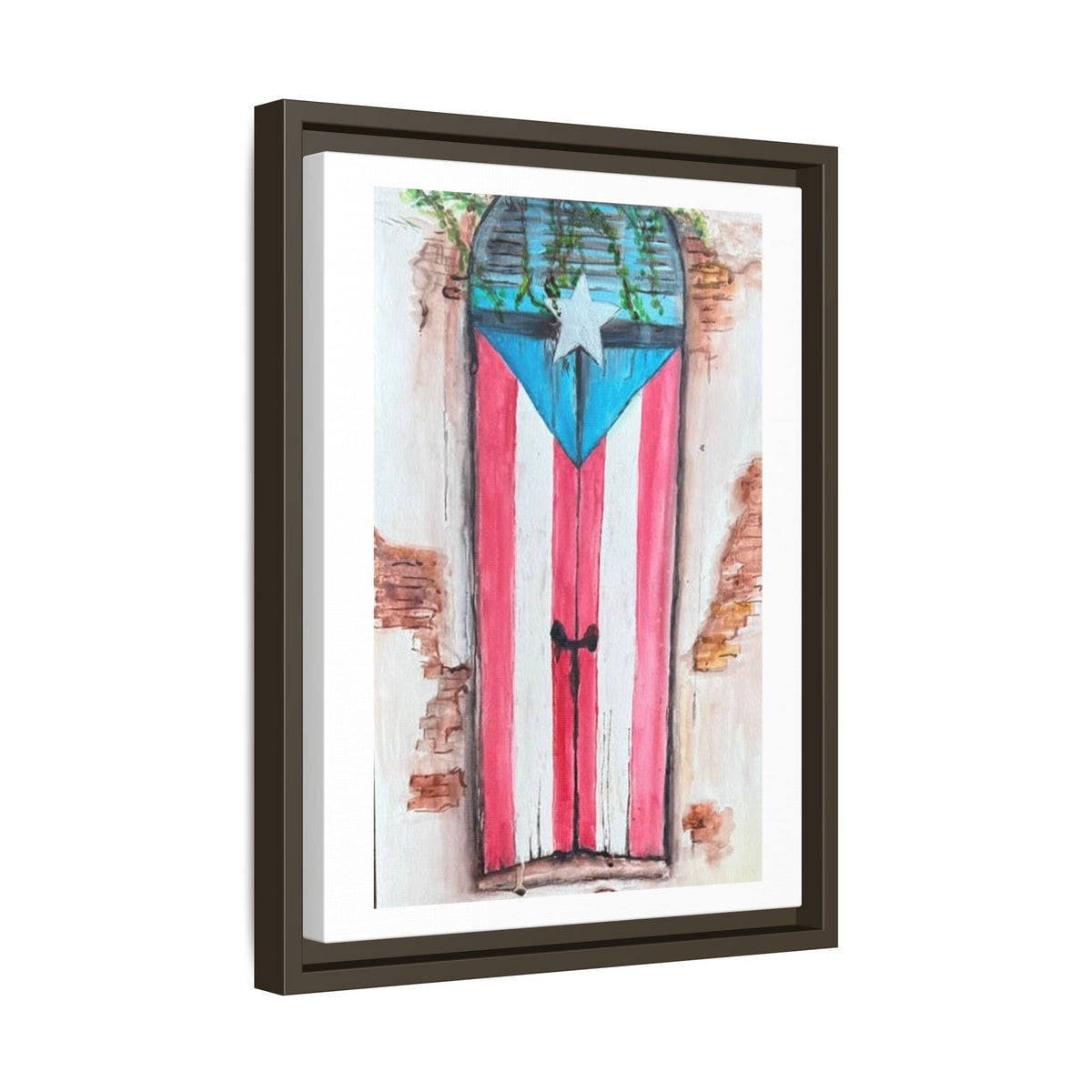 Puerto Rico Flag Door Matte Canvas Print — Framed Wall Art