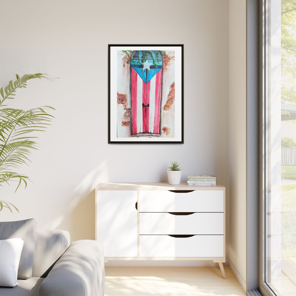 Puerto Rico Flag Door Matte Canvas Print — Framed Wall Art