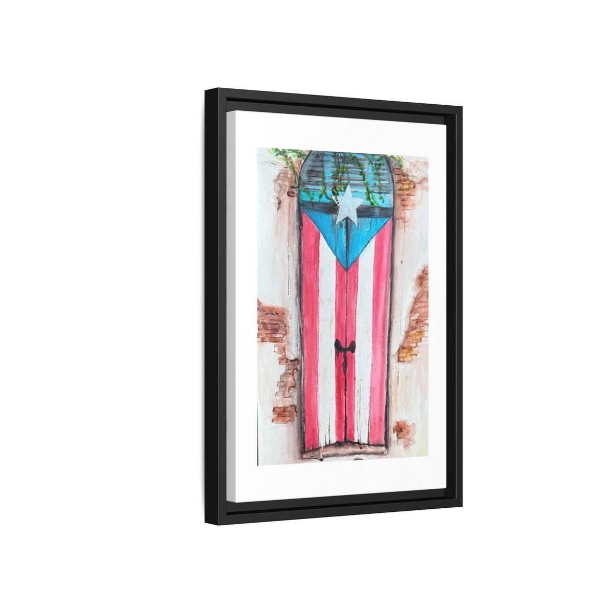Puerto Rico Flag Door Matte Canvas Print — Framed Wall Art