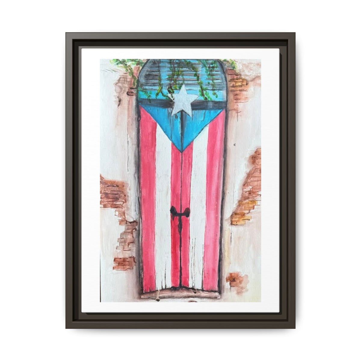 Puerto Rico Flag Door Matte Canvas Print — Framed Wall Art