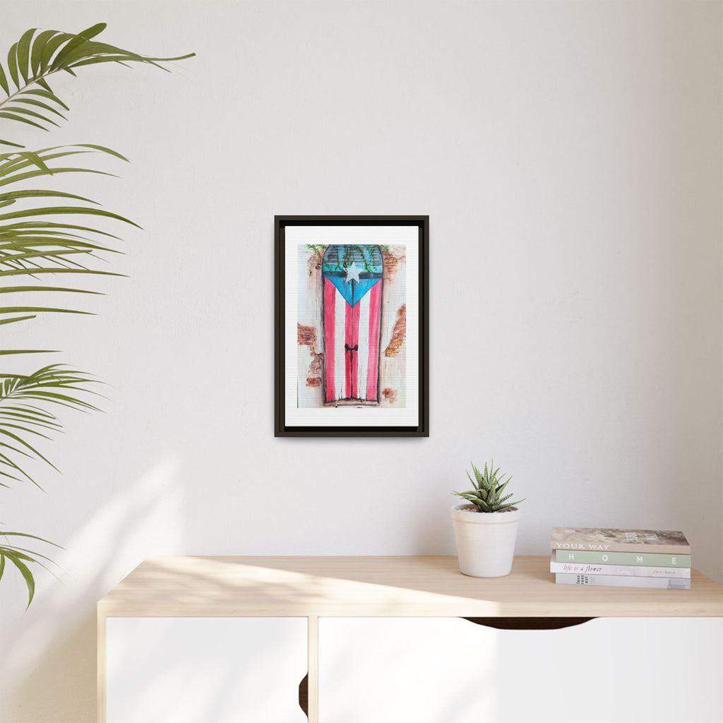 Puerto Rico Flag Door Matte Canvas Print — Framed Wall Art