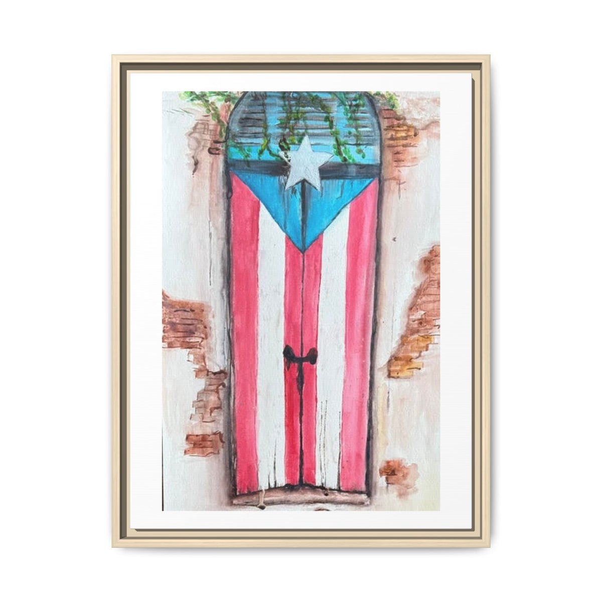 Puerto Rico Flag Door Matte Canvas Print — Framed Wall Art