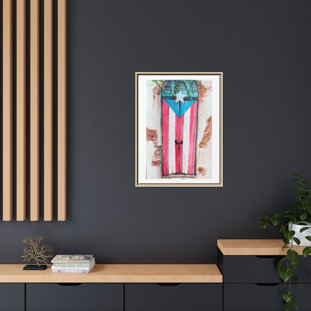 Puerto Rico Flag Door Matte Canvas Print — Framed Wall Art