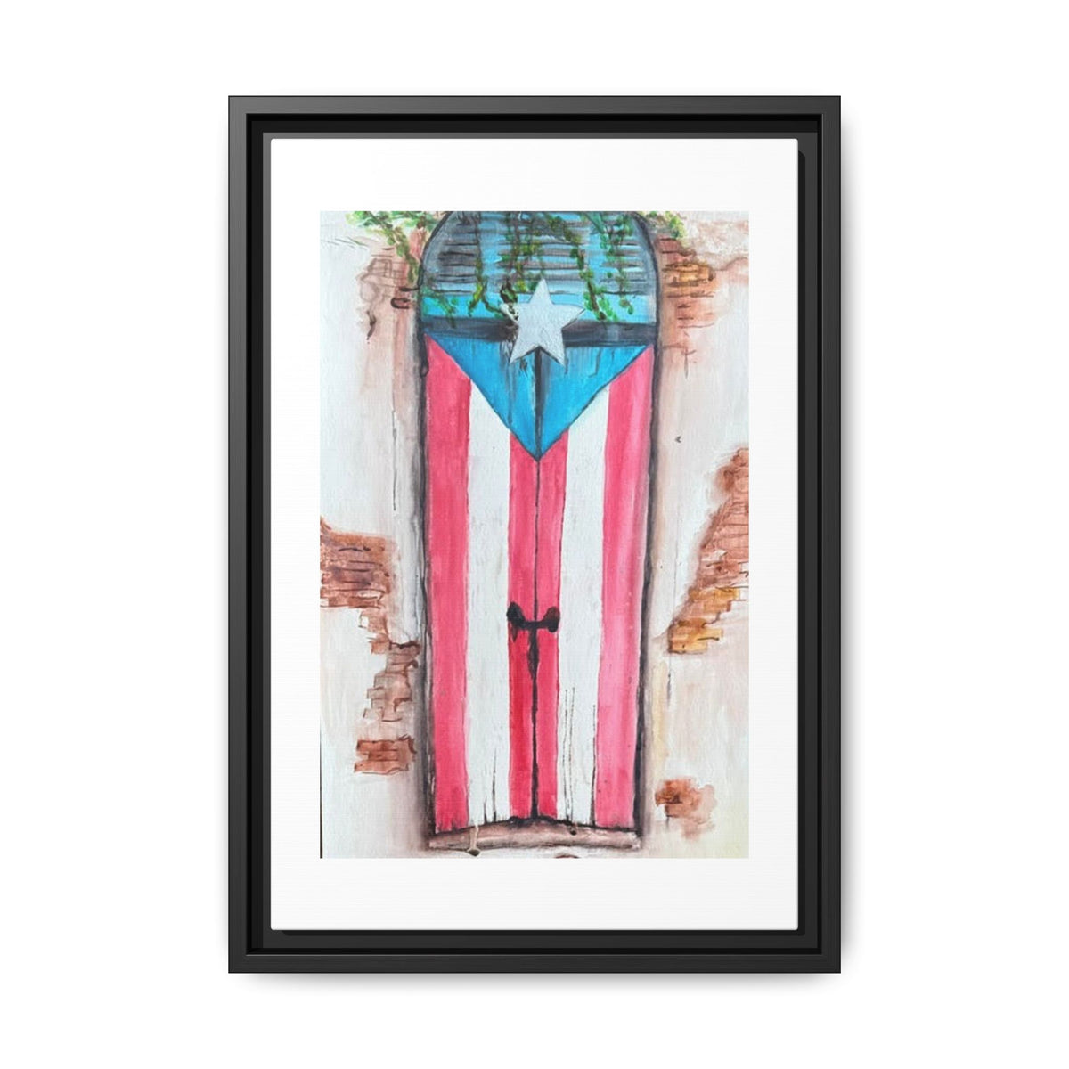 Puerto Rico Flag Door Matte Canvas Print — Framed Wall Art