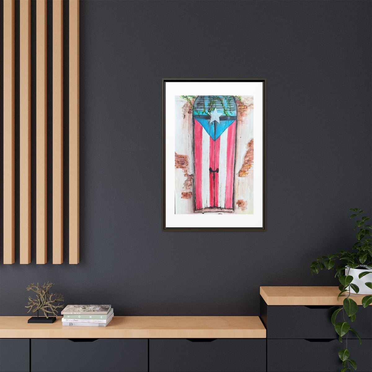 Puerto Rico Flag Door Matte Canvas Print — Framed Wall Art