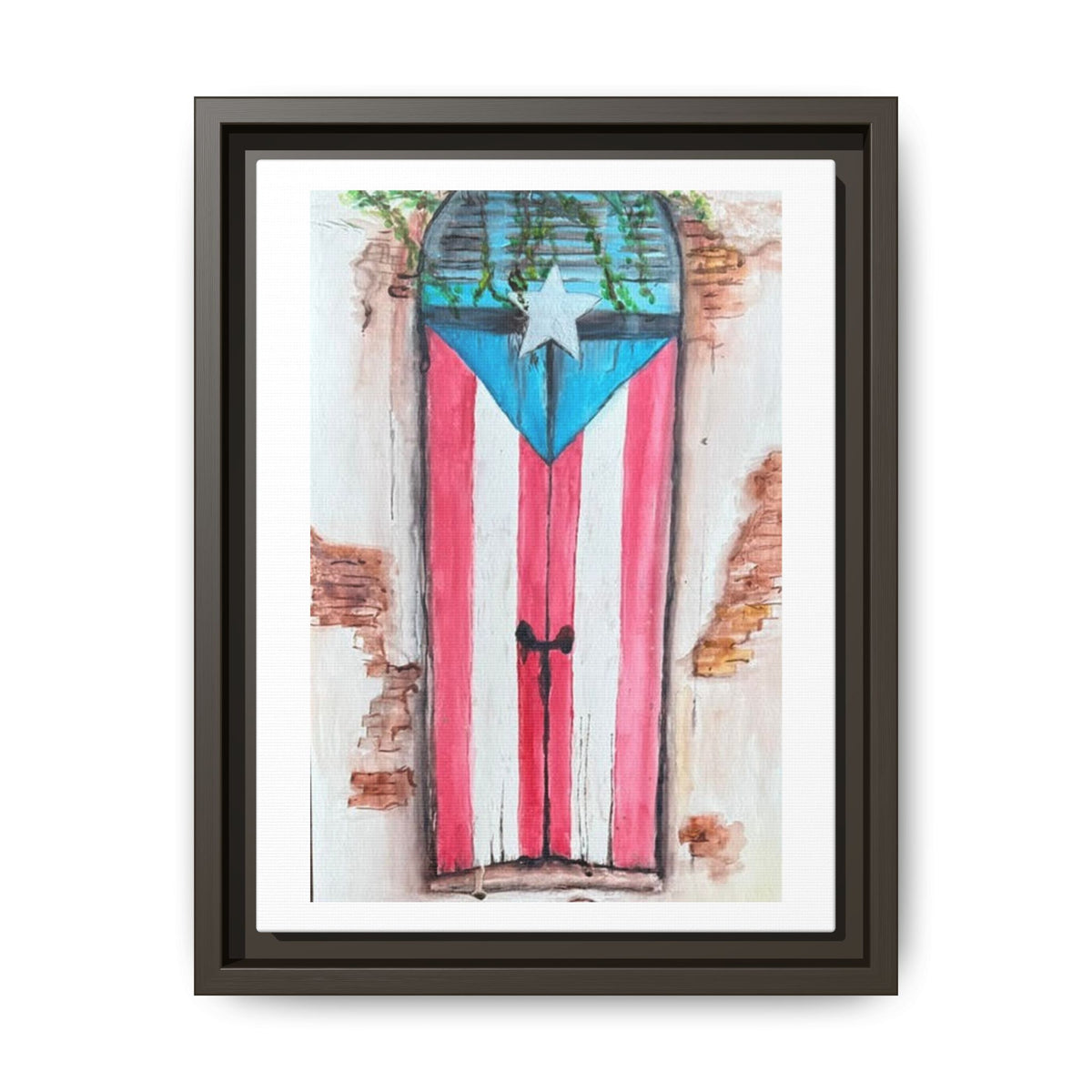 Puerto Rico Flag Door Matte Canvas Print — Framed Wall Art