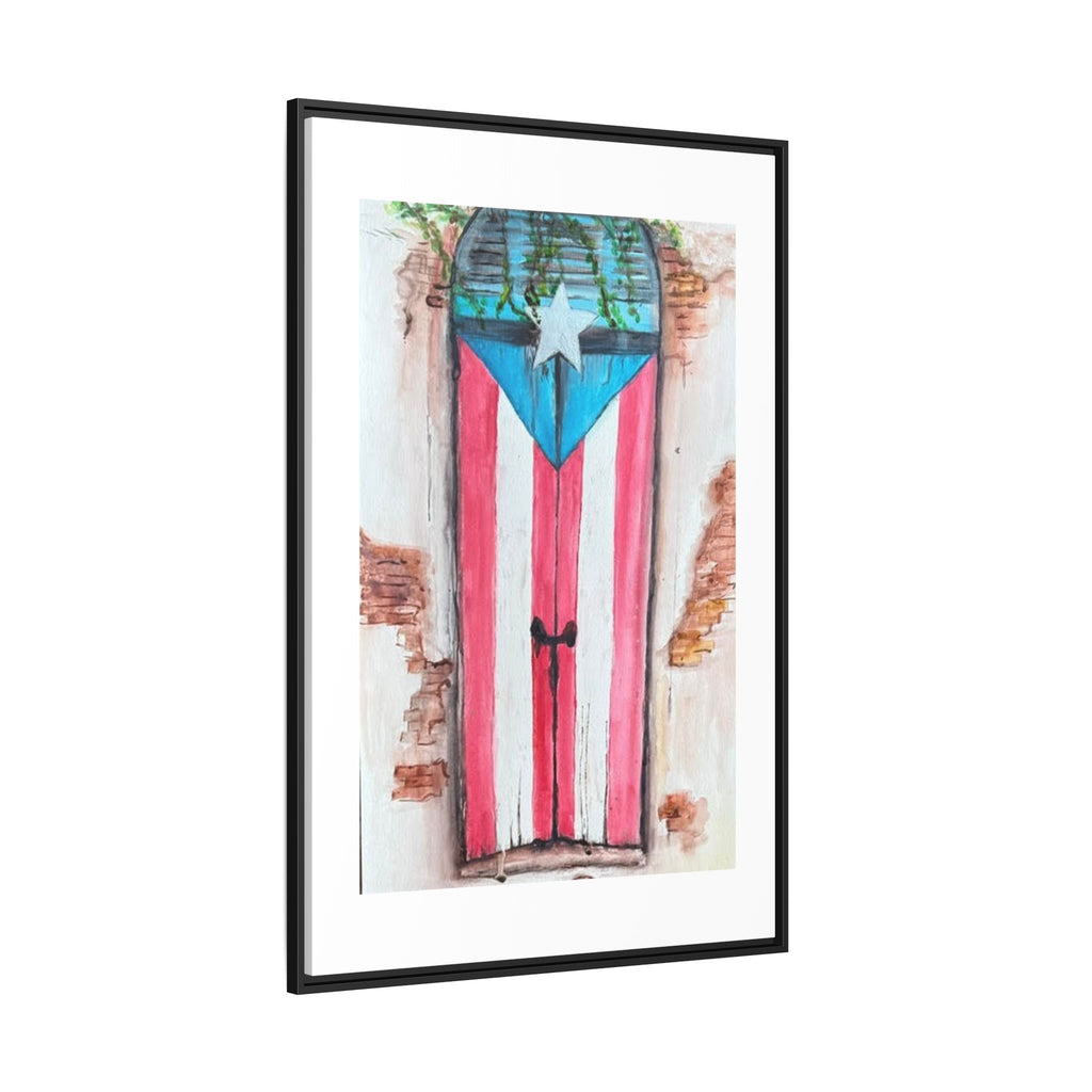 Puerto Rico Flag Door Matte Canvas Print — Framed Wall Art
