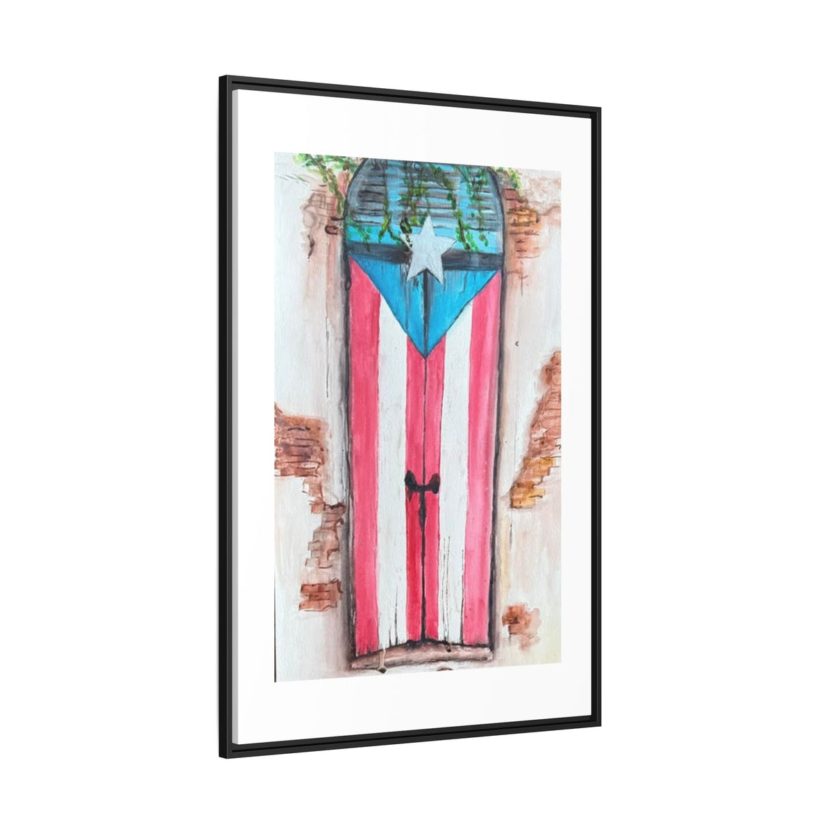 Puerto Rico Flag Door Matte Canvas Print — Framed Wall Art