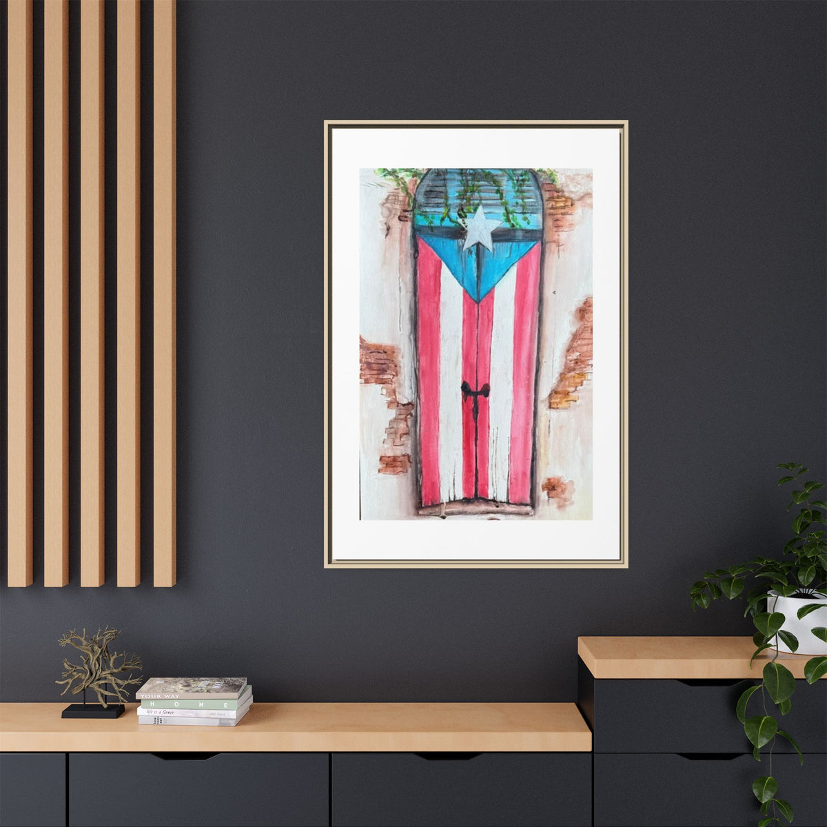 Puerto Rico Flag Door Matte Canvas Print — Framed Wall Art