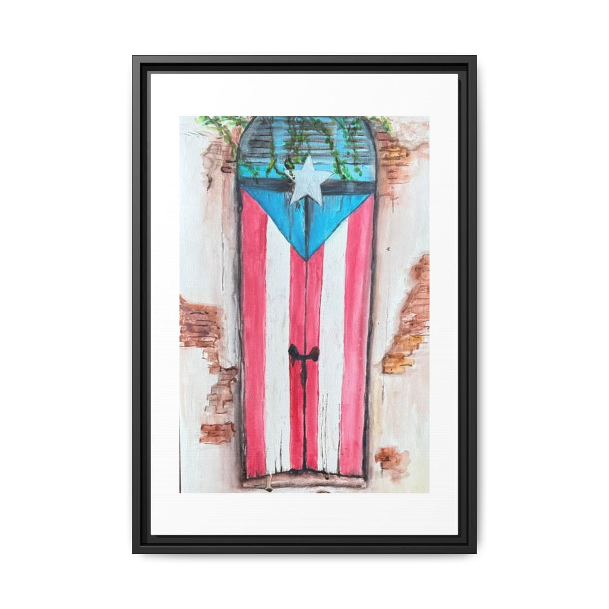 Puerto Rico Flag Door Matte Canvas Print — Framed Wall Art