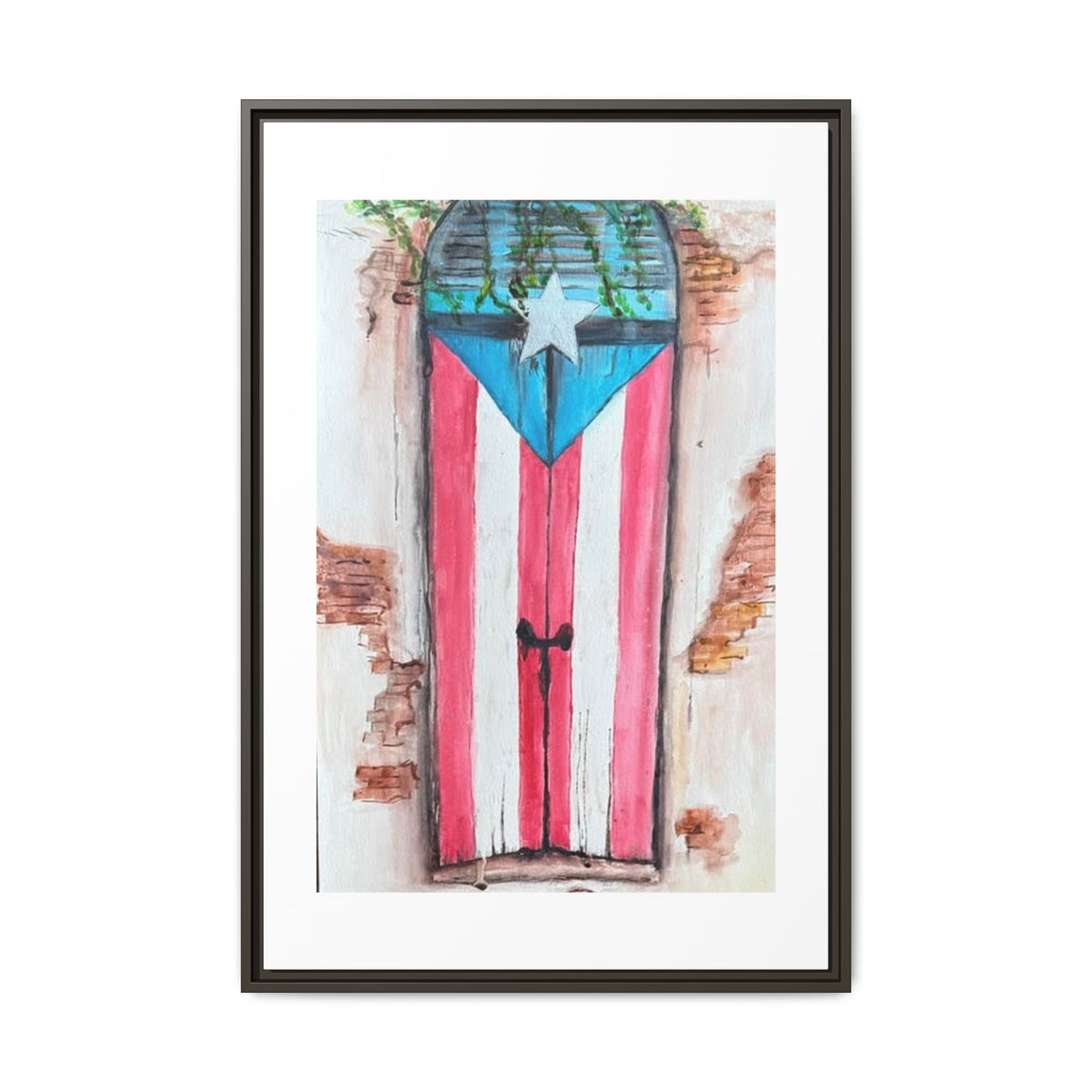 Puerto Rico Flag Door Matte Canvas Print — Framed Wall Art